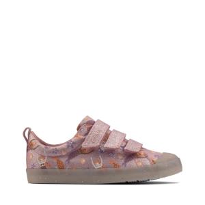 Lány Clarks Foxing Print Kid Vászoncipő Rózsaszín | CLK568VHU