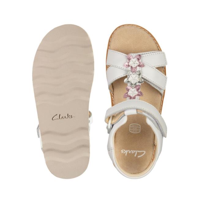 Lány Clarks Crown Flower Kid Szandál Fehér | CLK375FHL