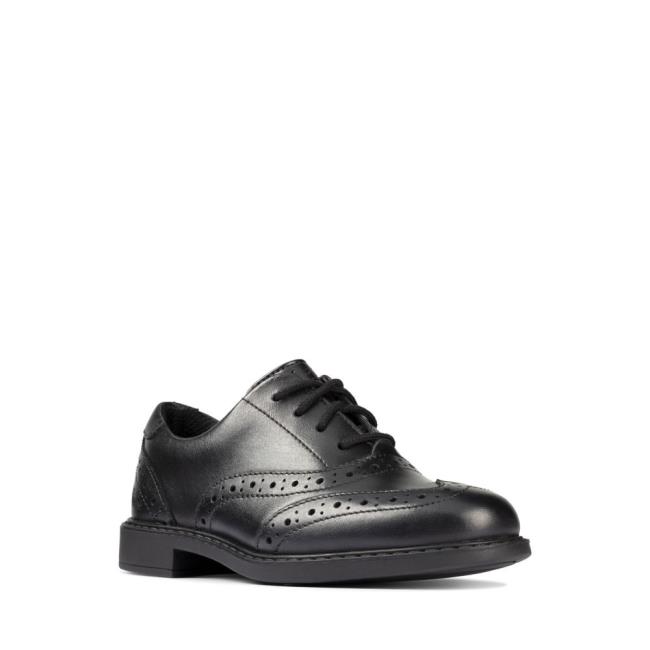 Lány Clarks Scala Brogue Kid Kényelmi Cipő Fekete | CLK219LIQ