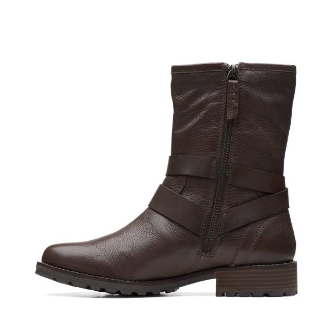 Női Clarks Clarkwell Mid Bokacsizma Sötétbarna | CLK739ZTS